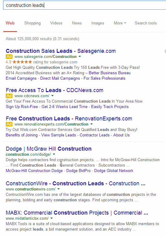 SERP example with state acronym