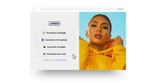 Créer un site Internet, étape 1 : inscrivez-vous et créez votre site Jimdo via Facebook, Google ou votre adresse e-mail.