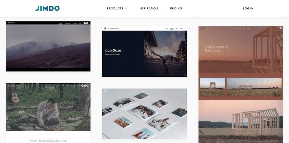 A screenshot from the Jimdo Examples page showing different websites customers have made themselves.