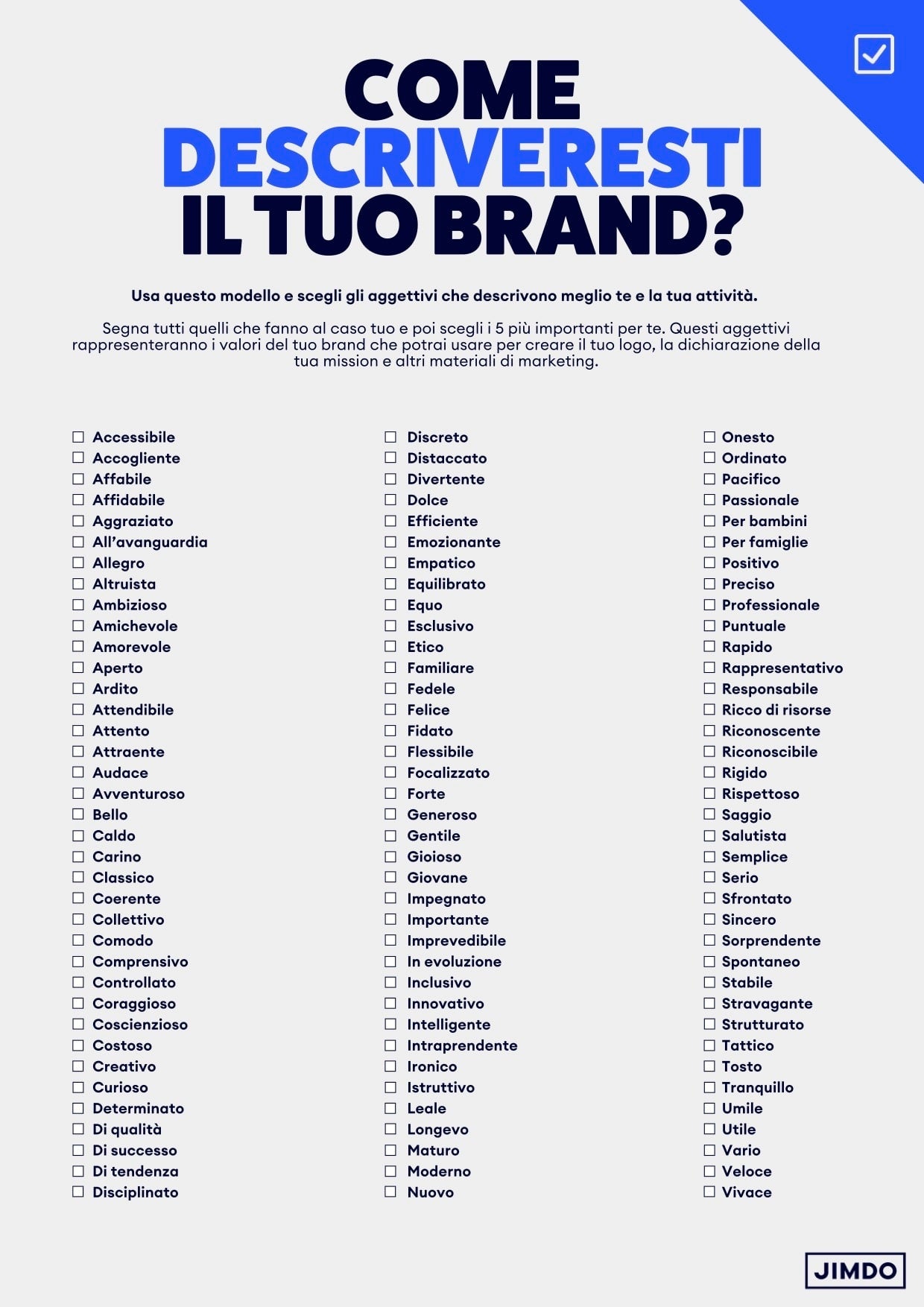 Aggettivi per descrivere il brand