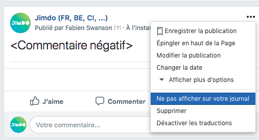 Commentaire négatif sur Facebook