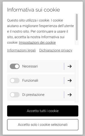 Cookie banner granulare sito web 