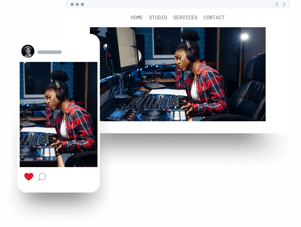 Desktop and mobile-friendly view of a recording studio website
