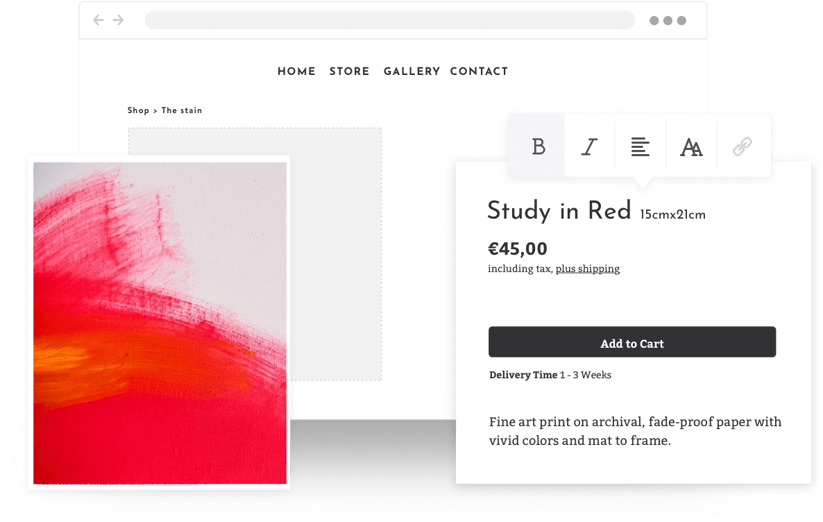 Screenshots from an online store selling artwork.